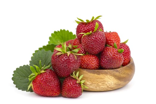 fresh strawberries in a bowl on white background