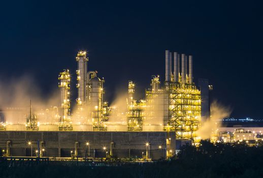 Steam vapour from the cooling fan in the chemical industry factory