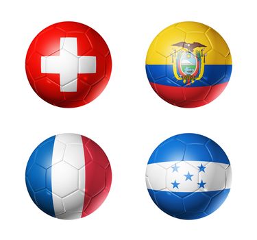 3D soccer balls with group E teams flags, Football world cup Brazil 2014. isolated on white