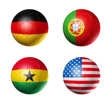 3D soccer balls with group G teams flags, Football world cup Brazil 2014. isolated on white