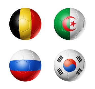 3D soccer balls with group H teams flags, Football world cup Brazil 2014. isolated on white