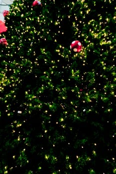 Background image of a Christmas tree decorated with lights