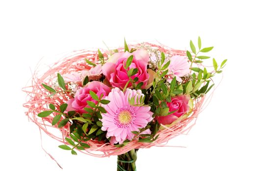 Beautiful bouquet of pink flowers. Isolated on white.