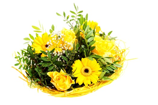 Beautiful bouquet of yellow flowers. Isolated on white.