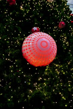 Background image of a Christmas tree decorated with lights