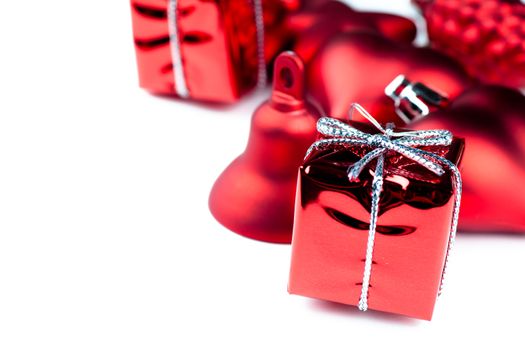 Closeup view of vibrant red christmas decorations