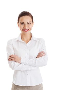 Portrait of beautiful business woman. Isolated on white.