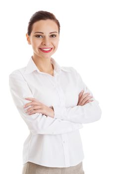 Portrait of beautiful business woman. Isolated on white.