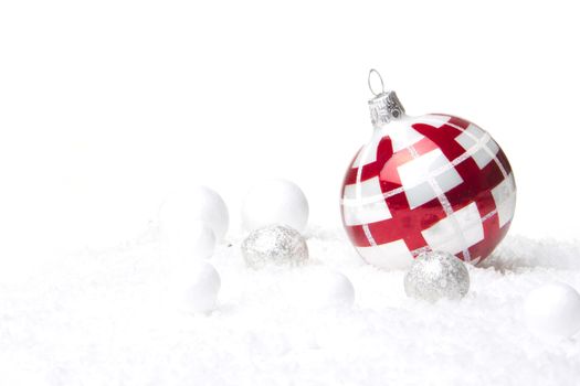 christmas, decoration with christmas bauble red and silver 