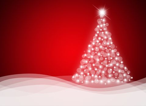 Christmas tree from white snowflakes on red background