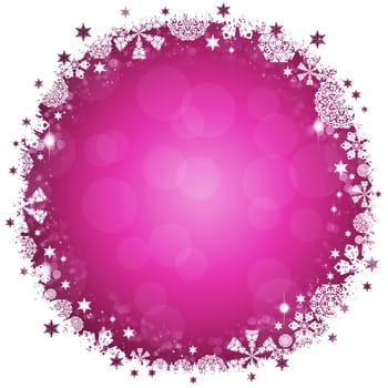 Christmas frame. White and pink snowflakes. White background