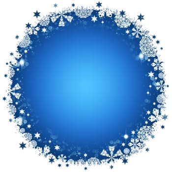 Christmas frame. White and blue snowflakes. White background