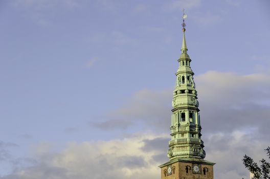 Tower of the church sankt Nicolaj in Copenhagen, Denmark. Housing the Copenhagen Contemporary Art Center