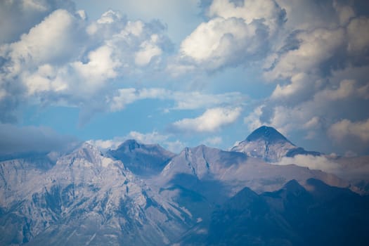 Canadian rocky mountains, blue sky and clouds