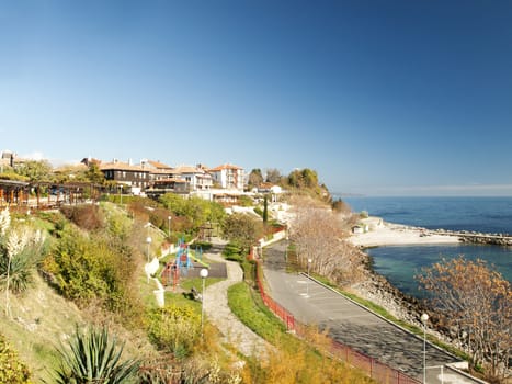 Old Nessebar Town Over Blue Sea, Bulgaria