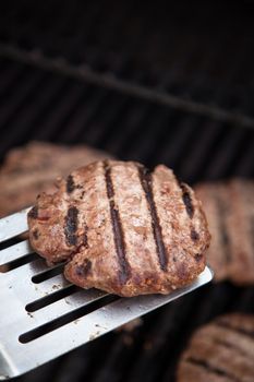 Hamburgers cooking on the BBQ grill