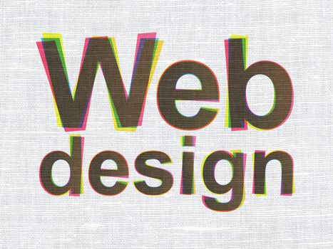 Web design concept: CMYK Web Design on linen fabric texture background, 3d render