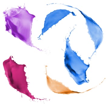 collection of colored paint splashes on white background