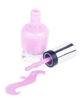 Lilac Nail Varnish and Spilled with Brush isolated on white background