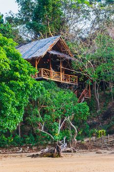 Hut in the jungle by the sea on a deserted island