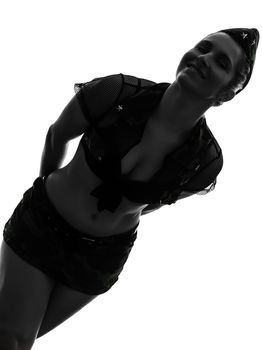 one caucasian sexy woman in army uniform portrait in silhouette studio isolated on white background