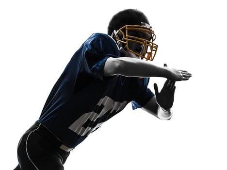 one caucasian american football player man time out gesturing in silhouette studio isolated on white background