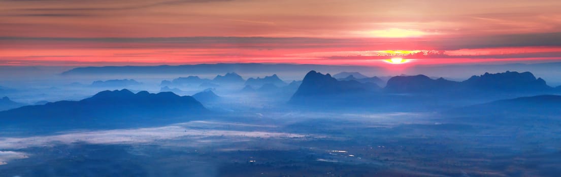 Panorama of mountain landscape from highland