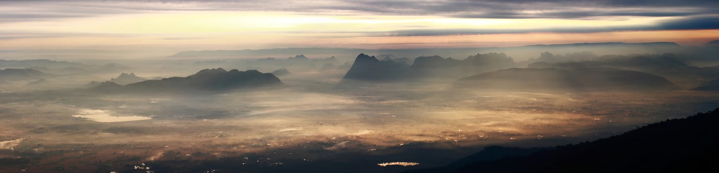 Panorama of mountain landscape from highland