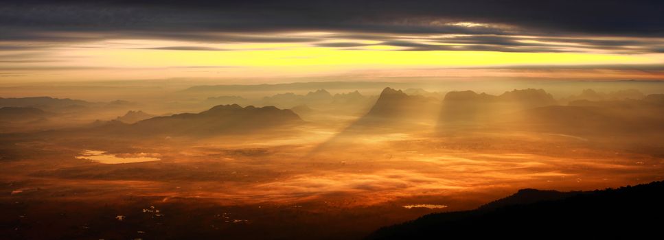 Panorama of mountain landscape from highland