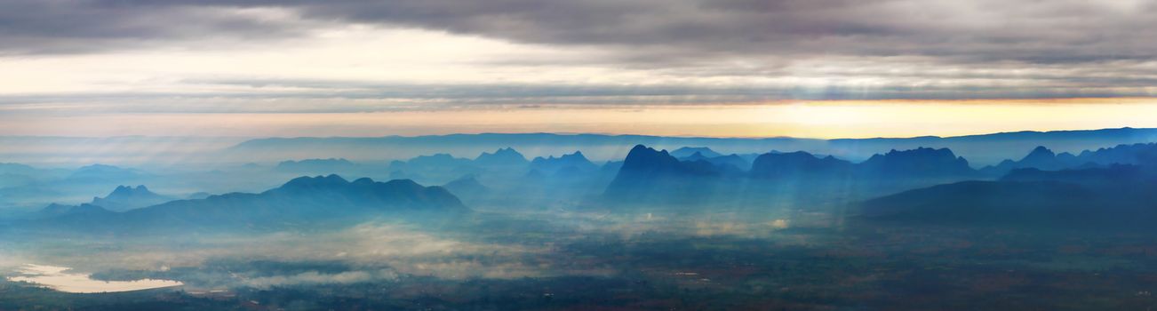 Panorama of mountain landscape from highland