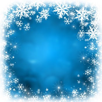 Blue shiny stars and snowflakes christmas bokeh background