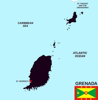 very big size illustration grenada country map with flag