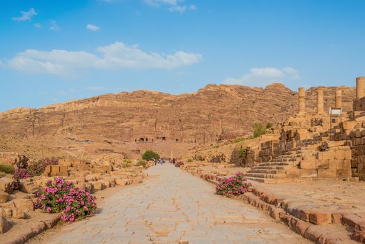 roman avenue in nabatean petra jordan middle east