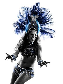 one caucasian woman samba dancer dancing silhouette on white background