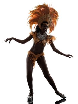 one african woman samba dancer dancing silhouette on white background