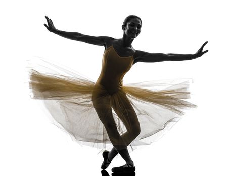 one woman  ballerina ballet dancer dancing in silhouette on white background