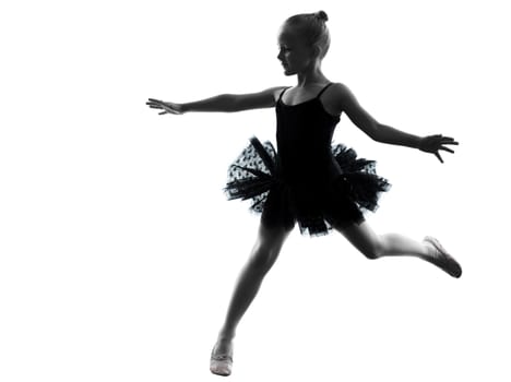 one little girl ballerina ballet dancer dancing in silhouette on white background