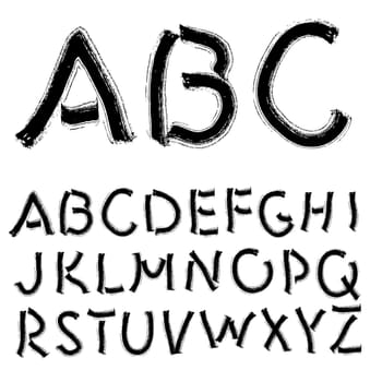 Hand drawing alphabet illustration set in black ink