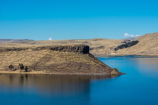 Titicaca Lake from Silustani in the peruvian Andes at Puno Peru