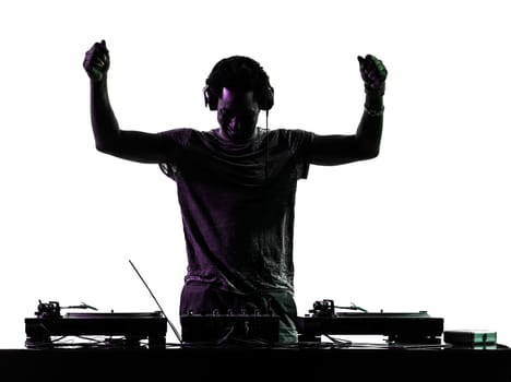 one disc jockey man in silhouette on white background