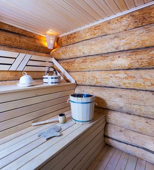 Interior of a wooden sauna