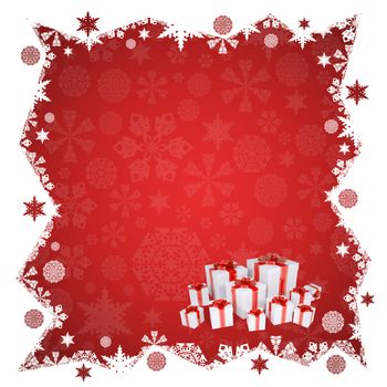 Christmas frame. Snowflakes and gift. White background