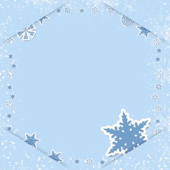 Christmas card. White snowflakes on a blue background