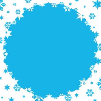 Christmas frame. White and blue snowflakes. White background