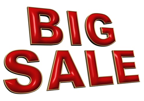 Glossy red three-dimensional inscription big sale on white.