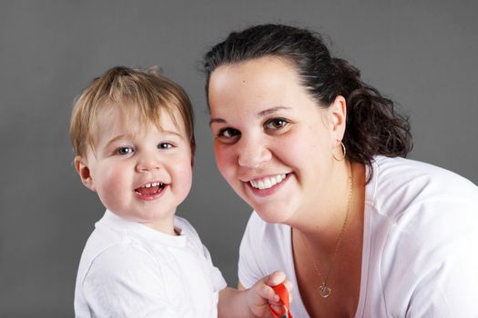 Mother and child, cute little blond boy or toddler