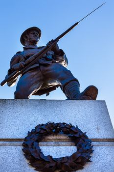 Canadian Soldier Statue for Fallen Canadian Soldiers in World War 1, World War 2 and Korea in Front of Provincial Capital Legislative Parliament Buildiing  Victoria British Columbia Canada.  