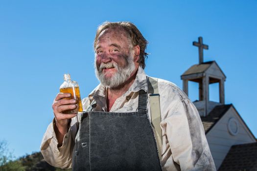 Old West Drunkard Drinks a Bottle of Alchohol