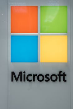 MINNEAPOLIS,MN - JULY 28: Large Microsoft Corporation logo in Mall of America, in Minneapolis, MN, on July 28, 2013. 