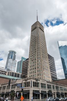 MINNEAPOLIS, MINNESOTA - JULY 28: Foshay Tower, AKA W Minneapolis Hotel, in Minneapolis, MN, on July 28, 2013. 